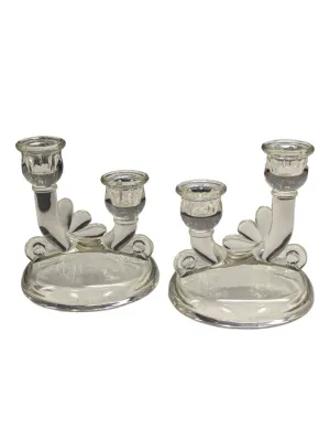 2 Jeannette Clear Glass Double Candle Holder