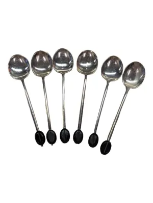 6 Antique Sterling Silver Coffee bean tea spoons