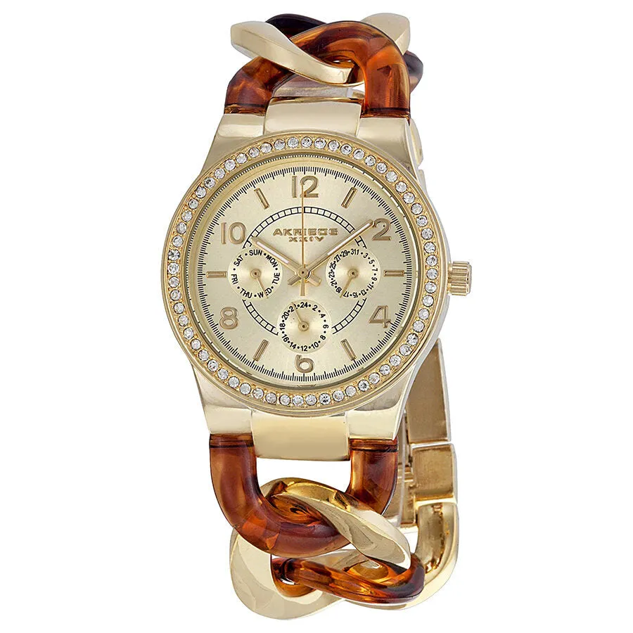 Akribos XxivGMT Multi-Function Tortoise Resin and Gold-Tone Ladies Watch AK562YG