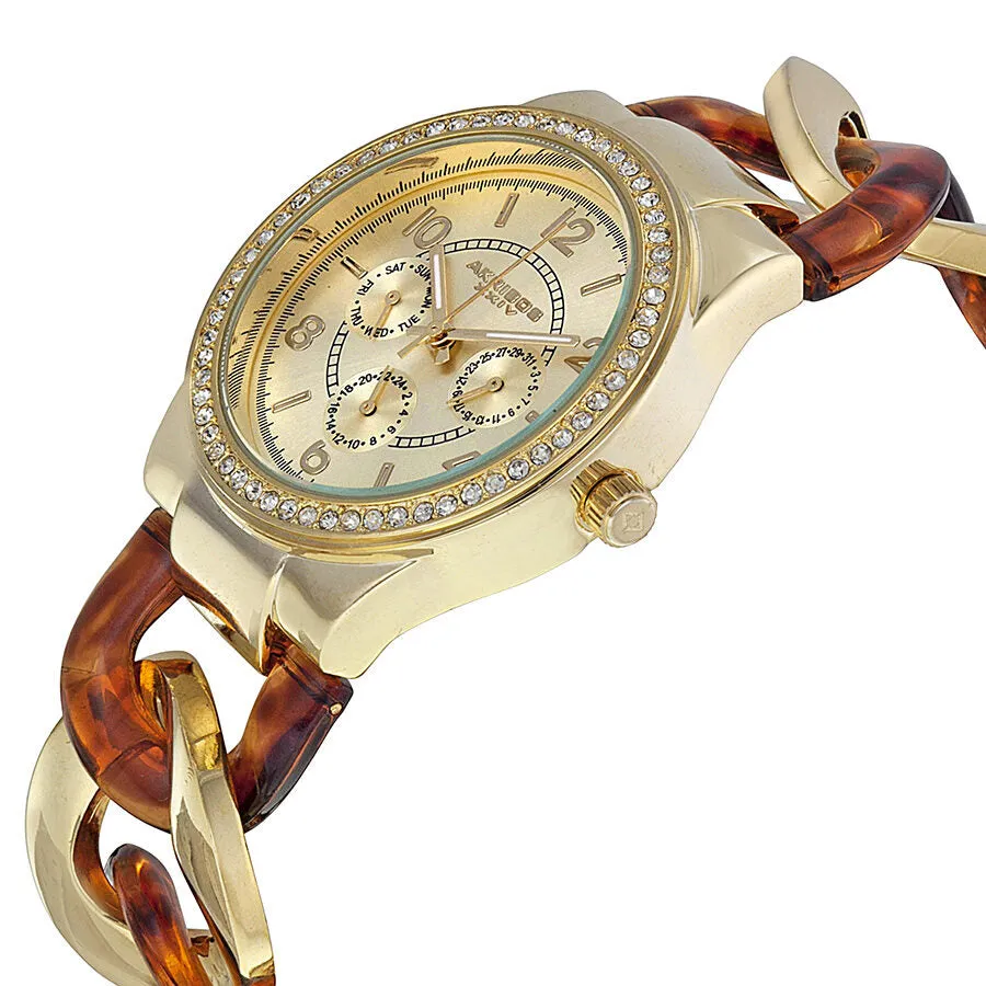 Akribos XxivGMT Multi-Function Tortoise Resin and Gold-Tone Ladies Watch AK562YG