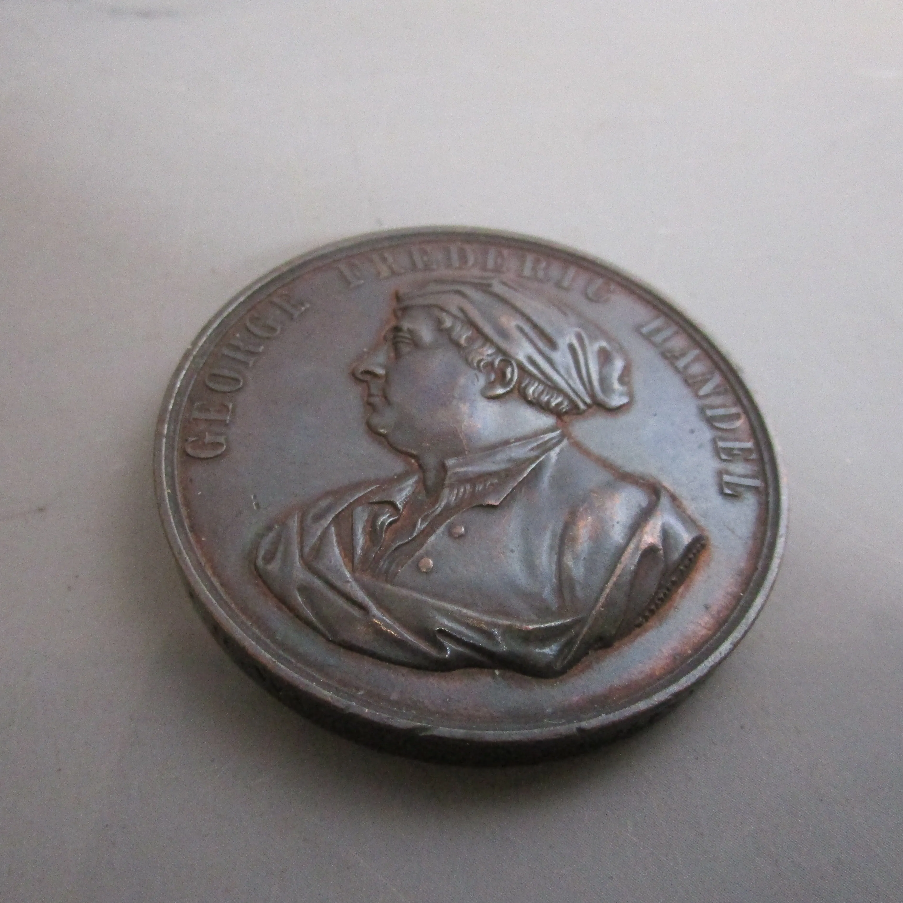 Antique Bronze Medallion Handel Festival Centenary Crystal Palace Performer Named Antique c1859