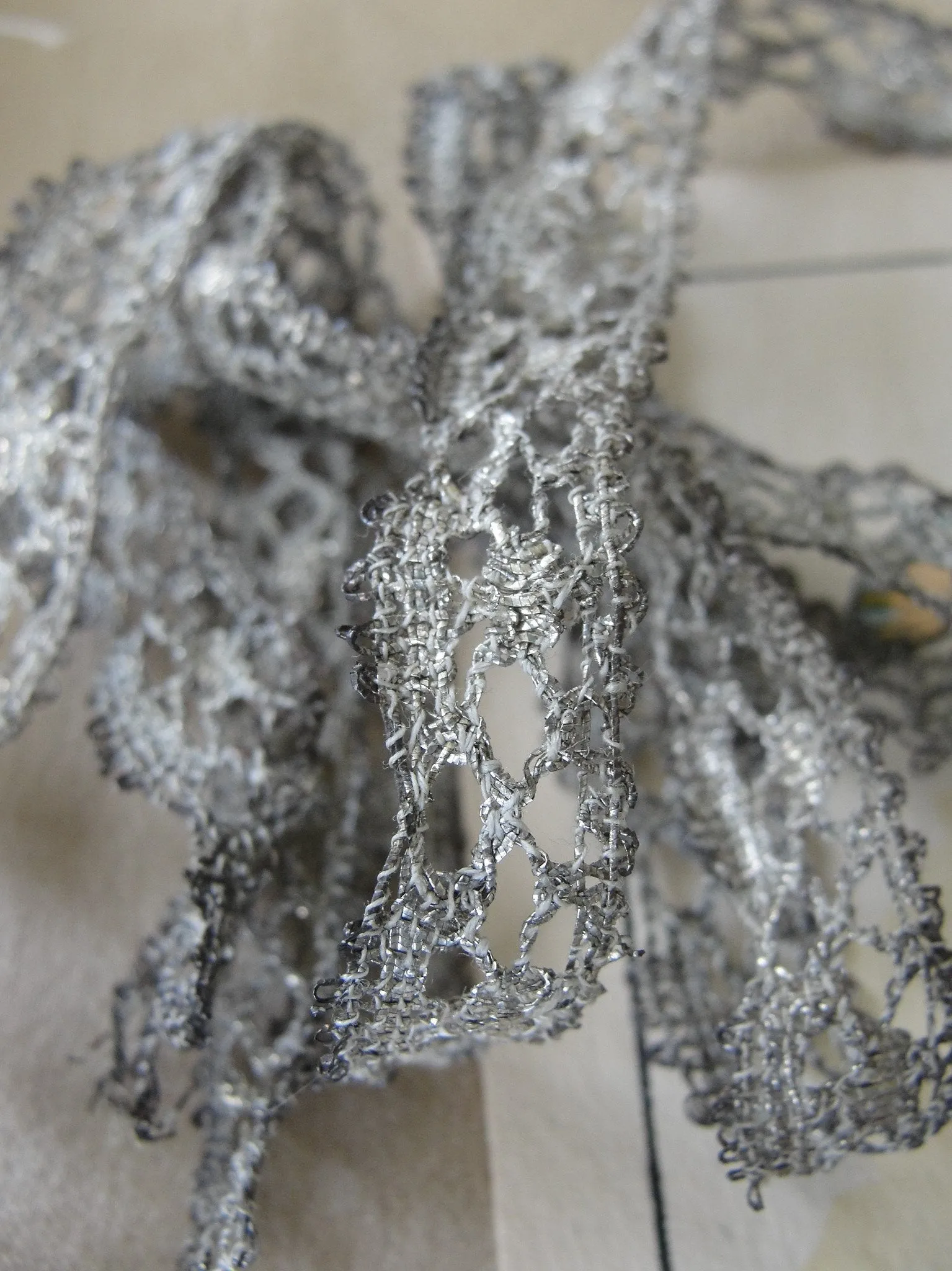 GORGEOUS Vintage French Metallic SILVER Lace Ribbon,Passementerie Trim, Silver Metal Lace,Antique Sewing Supply,Dolls, Fine Sewing Projects