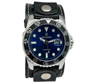 Moonwalker Luminous Blue Diver with Stitched Black Leather Cuff