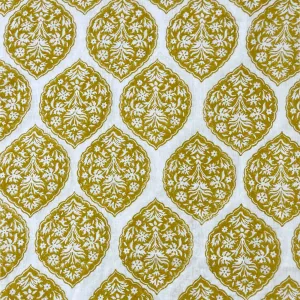 Mustard Designer Hand Block Printed Linen Fabric