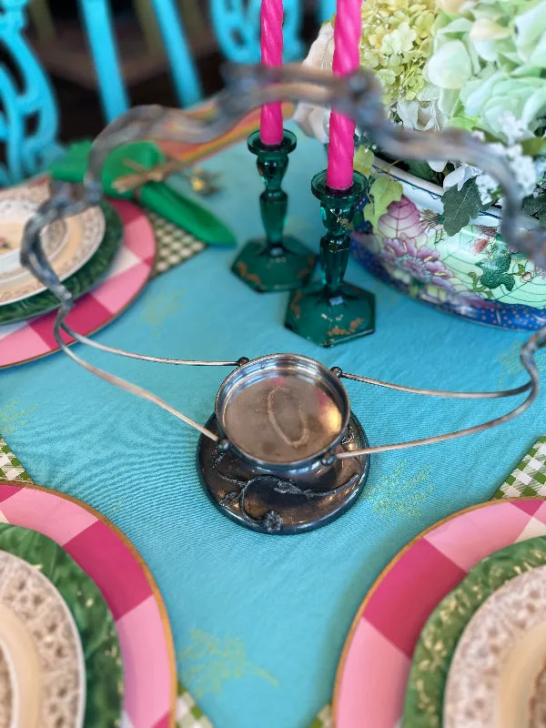 Rare Antique Victorian Bridal Basket with Bowl, Coin and Sterling Silver Frame, Lily Accent, Carnival Glass Ruffle Edge Bowl, Hand Painted, Forbes Silver Co. Quadruple 484