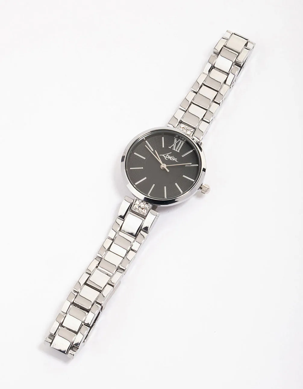 Silver Double Row Diamante Watch