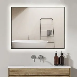 Sol Black Frame 900mmx700mm Anti-Fog Dimmable Led Bathroom Mirror Rectangular