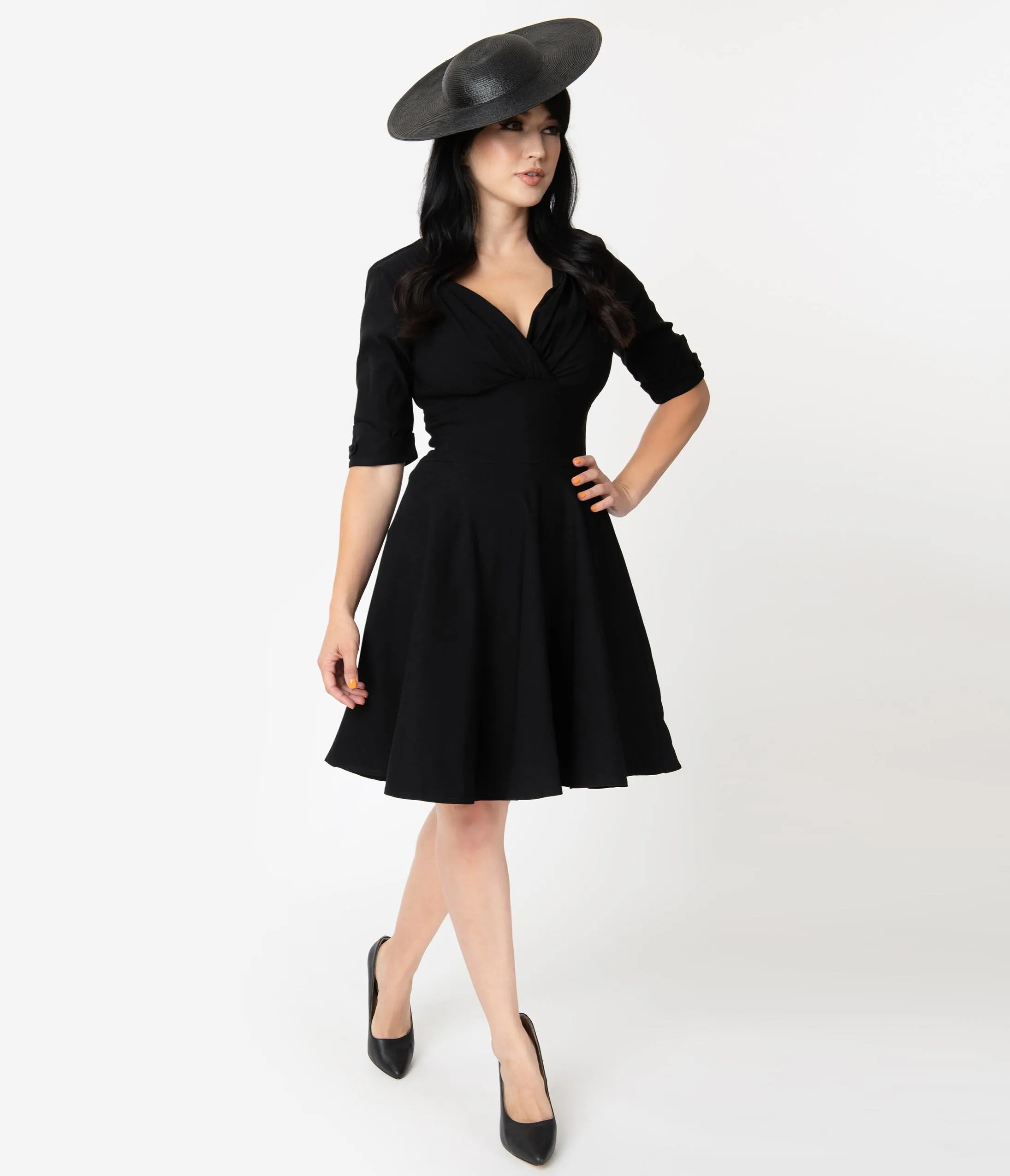 Unique Vintage 1950s Black Delores Fit & Flare Dress